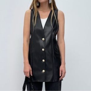 Zara faux leather pinafore dress with pearl button down